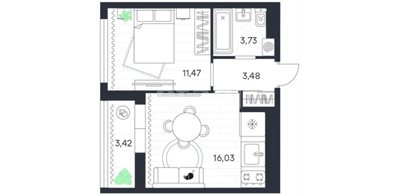 Квартира 38,1 м², 1-комнатная - изображение 1