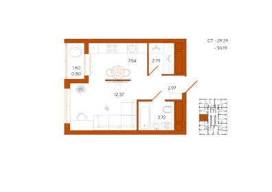 Квартира 30,2 м², 1-комнатная - изображение 1