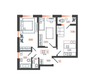 Квартира 67,5 м², 3-комнатная - изображение 1