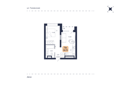 Квартира 34,8 м², 1-комнатная - изображение 1