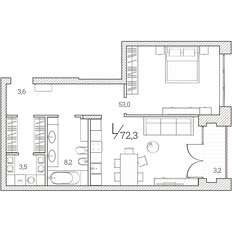 Квартира 72,3 м², 1-комнатные - изображение 1