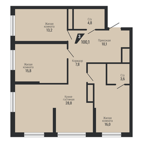 Квартира 100,1 м², 3-комнатная - изображение 2