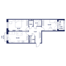 Квартира 67,6 м², 2-комнатная - изображение 2