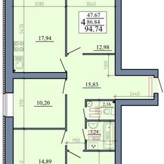 Квартира 94,7 м², 4-комнатная - изображение 2