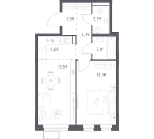 Квартира 45 м², 1-комнатная - изображение 1