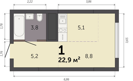 Квартира 22,9 м², студия - изображение 1