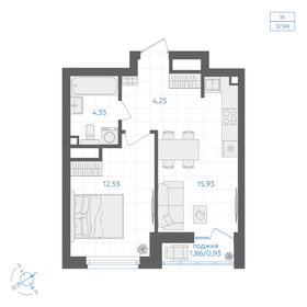 Квартира 37,5 м², 1-комнатная - изображение 1