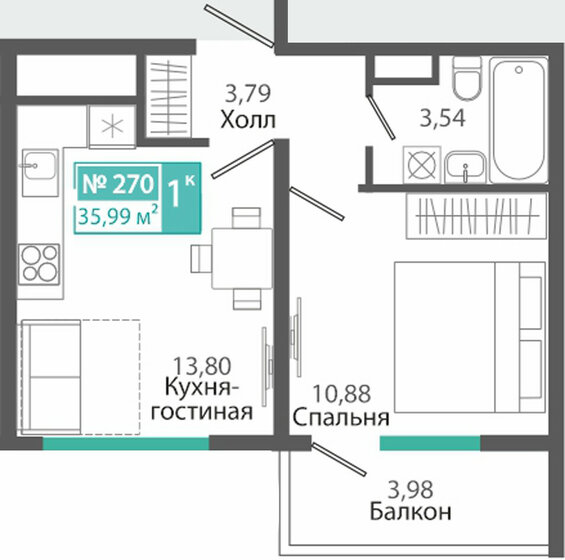 43,7 м², 1-комнатная квартира 7 563 578 ₽ - изображение 19