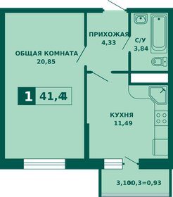 Квартира 41,4 м², 1-комнатная - изображение 1