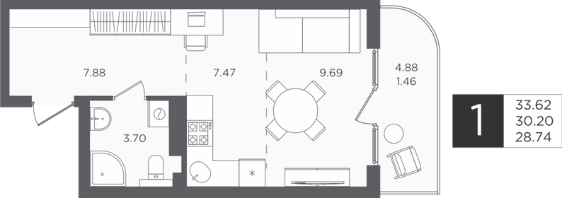 Квартира 30,2 м², 1-комнатная - изображение 1
