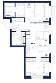 Квартира 66,4 м², 2-комнатная - изображение 1