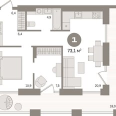 Квартира 73,1 м², 1-комнатная - изображение 3