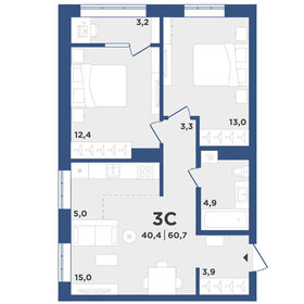 Квартира 60,7 м², 3-комнатная - изображение 1