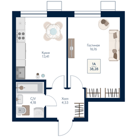 Квартира 38,3 м², 1-комнатная - изображение 1