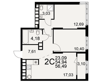 Квартира 56,5 м², 2-комнатная - изображение 1