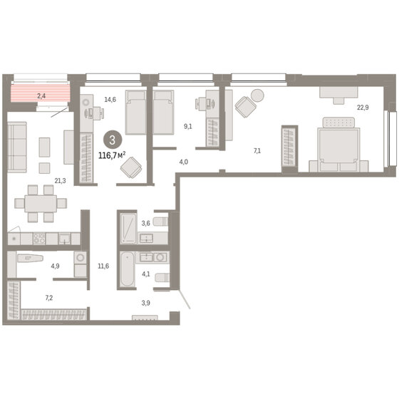 36,8 м², 1-комнатная квартира 4 350 000 ₽ - изображение 86