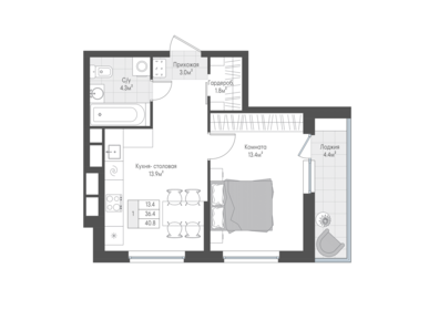 Квартира 38,6 м², 1-комнатная - изображение 1