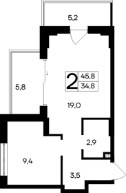 Квартира 45,8 м², 2-комнатные - изображение 1