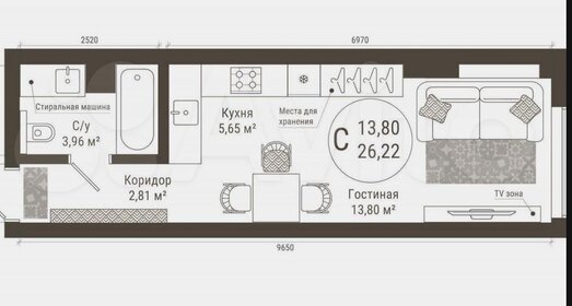 Квартира 26 м², студия - изображение 1
