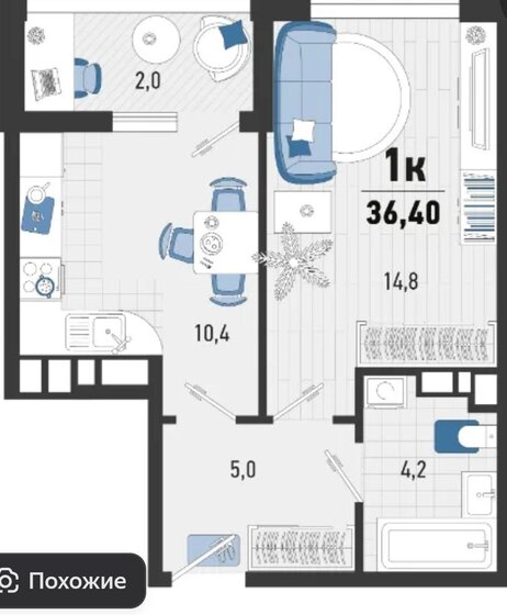 35 м², 1-комнатная квартира 7 200 000 ₽ - изображение 1