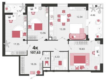 Квартира 106,5 м², 4-комнатная - изображение 1