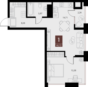 Квартира 46,2 м², 1-комнатная - изображение 1
