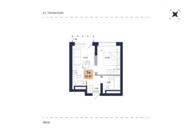 Квартира 33,1 м², 1-комнатная - изображение 1