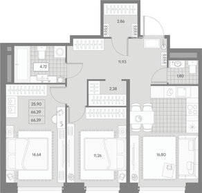 Квартира 66,4 м², 2-комнатная - изображение 1