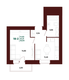 Квартира 36 м², 1-комнатная - изображение 1