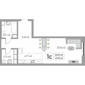 Квартира 43,9 м², студия - изображение 2