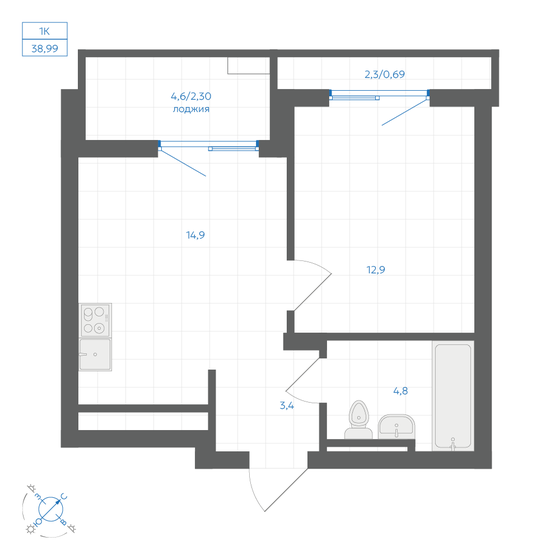 40,8 м², 1-комнатная квартира 8 158 000 ₽ - изображение 25