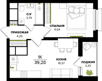 Квартира 39,3 м², 1-комнатная - изображение 1