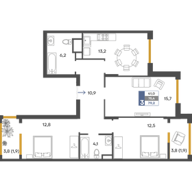 Квартира 79,2 м², 3-комнатная - изображение 1