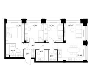 Квартира 79,6 м², 3-комнатная - изображение 1