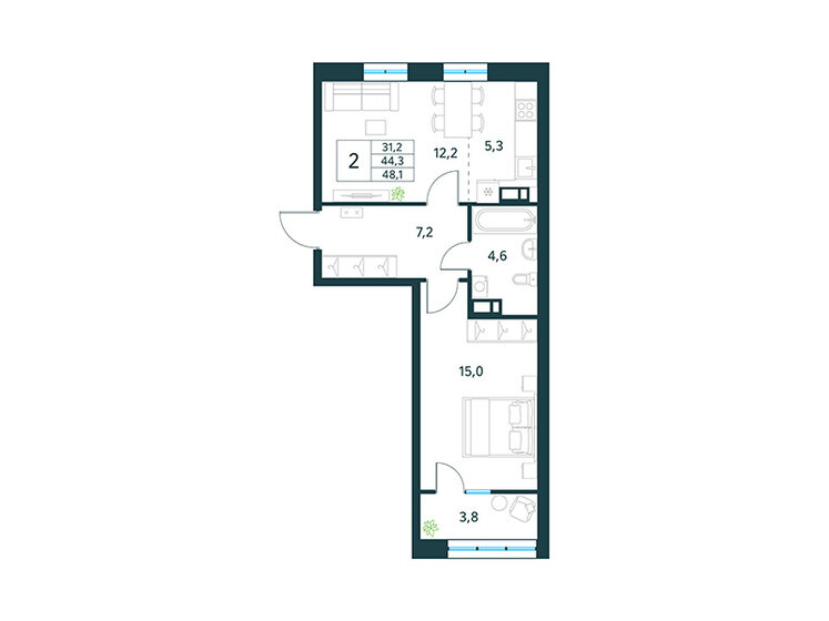 52,4 м², 2-комнатная квартира 7 493 200 ₽ - изображение 27