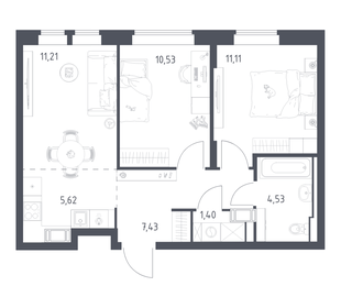Квартира 51,8 м², 2-комнатная - изображение 1