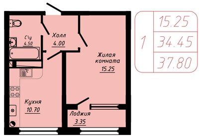 Квартира 37,8 м², 1-комнатная - изображение 1