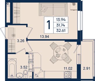 Квартира 32,6 м², 1-комнатная - изображение 1