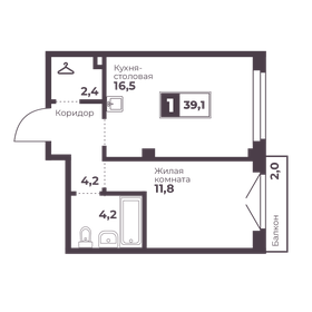 Квартира 39,1 м², 1-комнатная - изображение 1