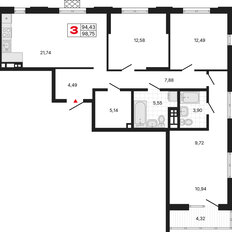 Квартира 98,7 м², 3-комнатная - изображение 3