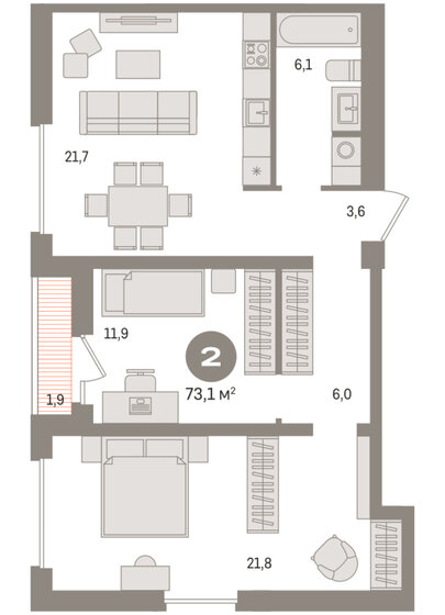 60 м², 2-комнатная квартира 7 450 000 ₽ - изображение 104