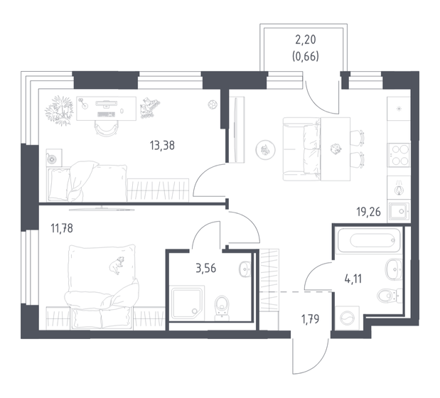 56 м², 1-комнатная квартира 8 475 600 ₽ - изображение 18