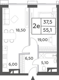 Квартира 55,1 м², 2-комнатная - изображение 1