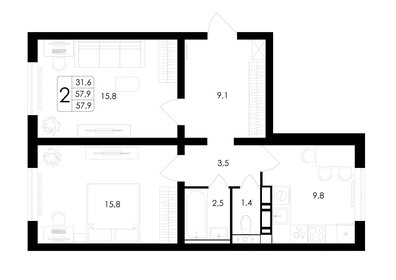 Квартира 57,9 м², 2-комнатная - изображение 1