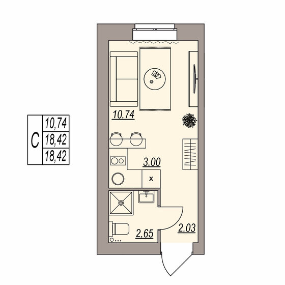 18,4 м², квартира-студия 3 684 000 ₽ - изображение 1