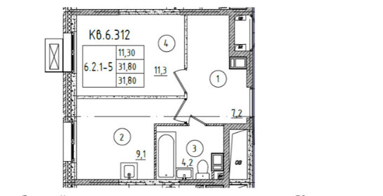 Квартира 31,8 м², 1-комнатная - изображение 1