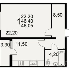Квартира 48 м², 1-комнатная - изображение 1