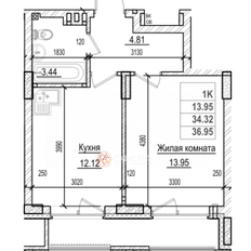 Квартира 36 м², 1-комнатная - изображение 2