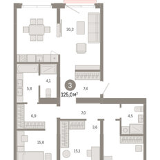 Квартира 125 м², 3-комнатная - изображение 3