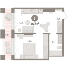 Квартира 46,5 м², 1-комнатная - изображение 3